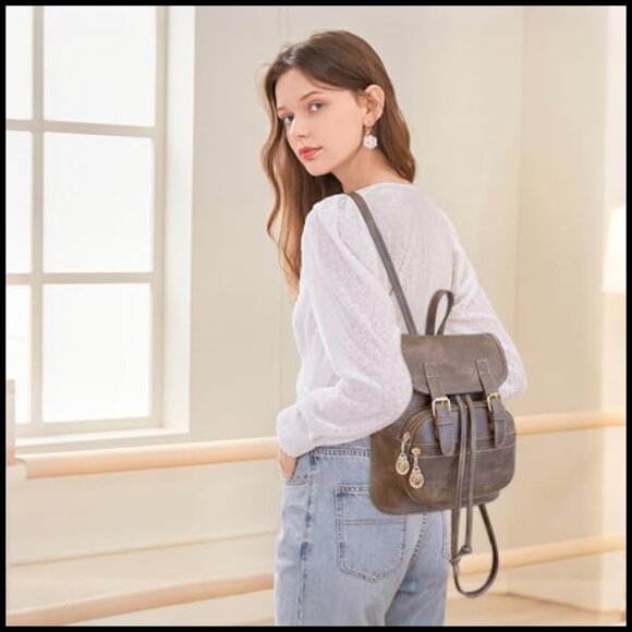 Vegan Leather Mini Backpack Retro Chic Lightweight Travel Daypack Adjustable